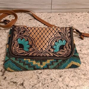 Myra Bag- Leather and Tapestry Purse- Excellent Condition